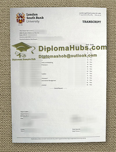 London South Bank University transcript